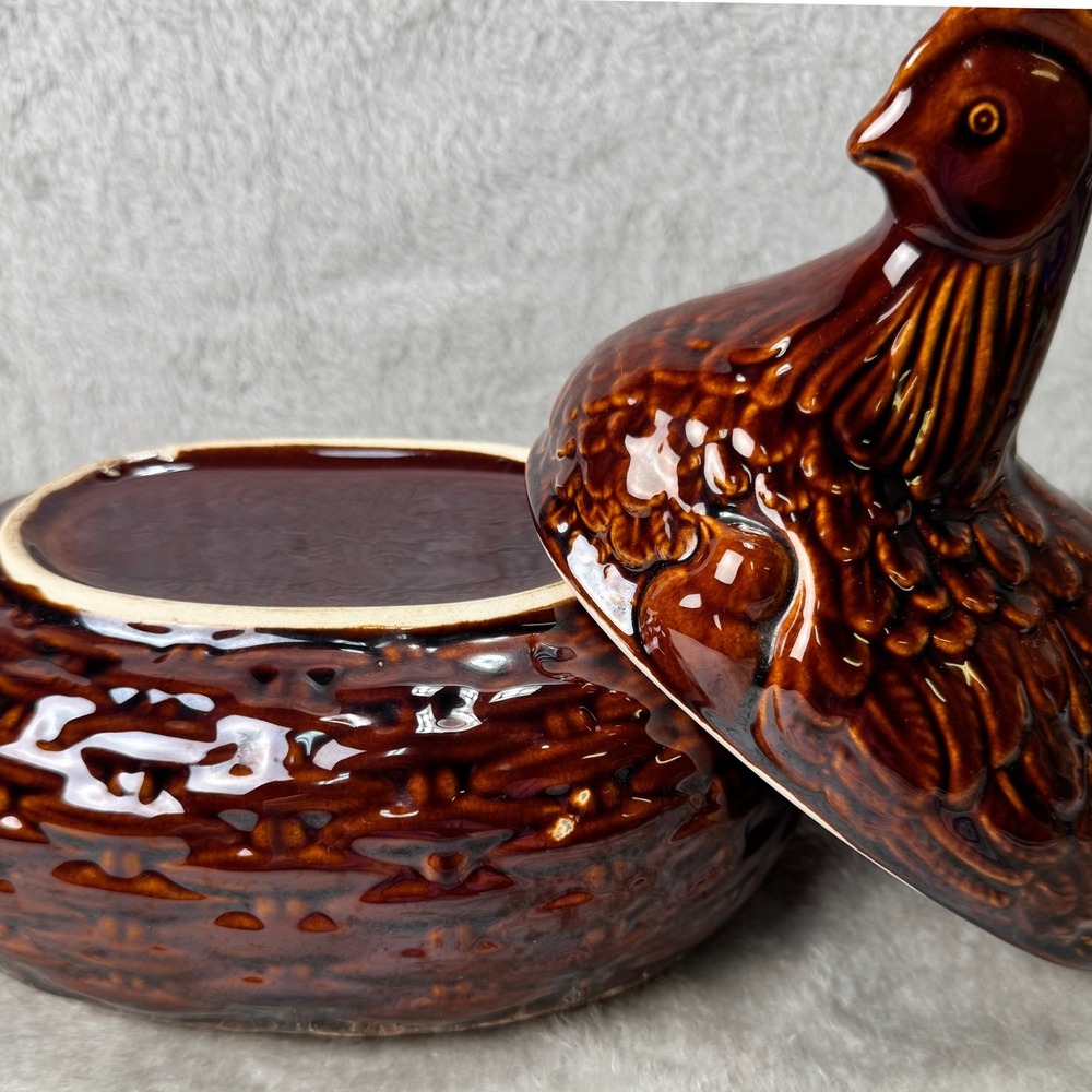 Vintage Hull Pottery Brown Drip Hen on Nest Covered Casserole Dish USA - Picture 16 of 16